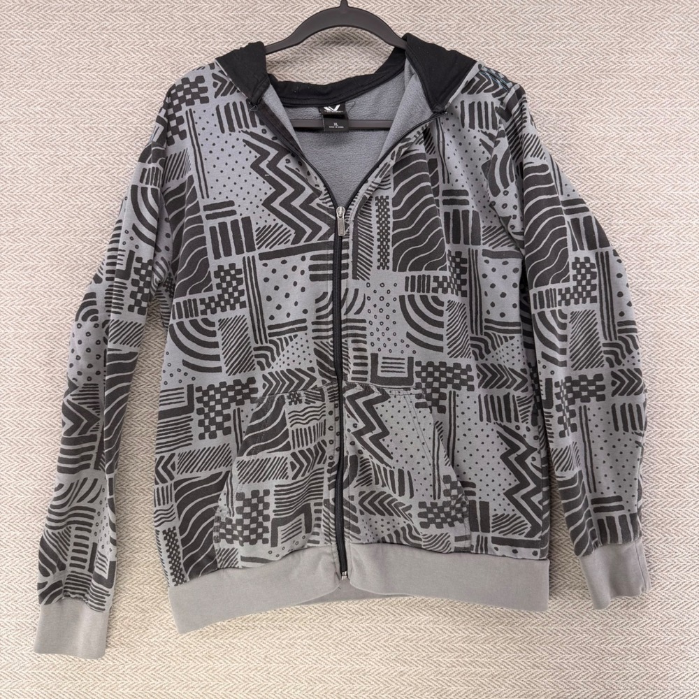 Shaun White Mens XL Full Zip Hoodie Grey Black Geometric Abstract Print Fleece
